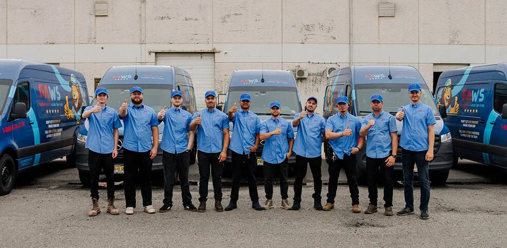 Perfect Air & Water Services team standing in front of branded vans