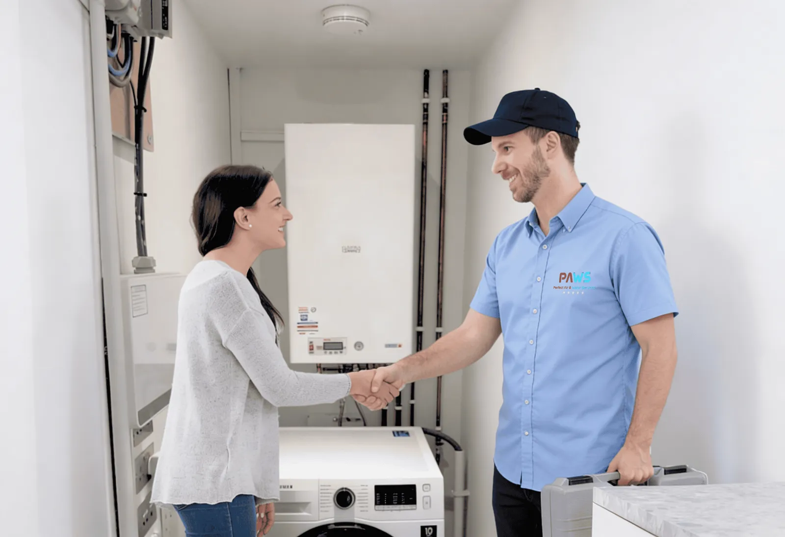 Perfect Air & Water technician meeting a New Jersey homeowner.