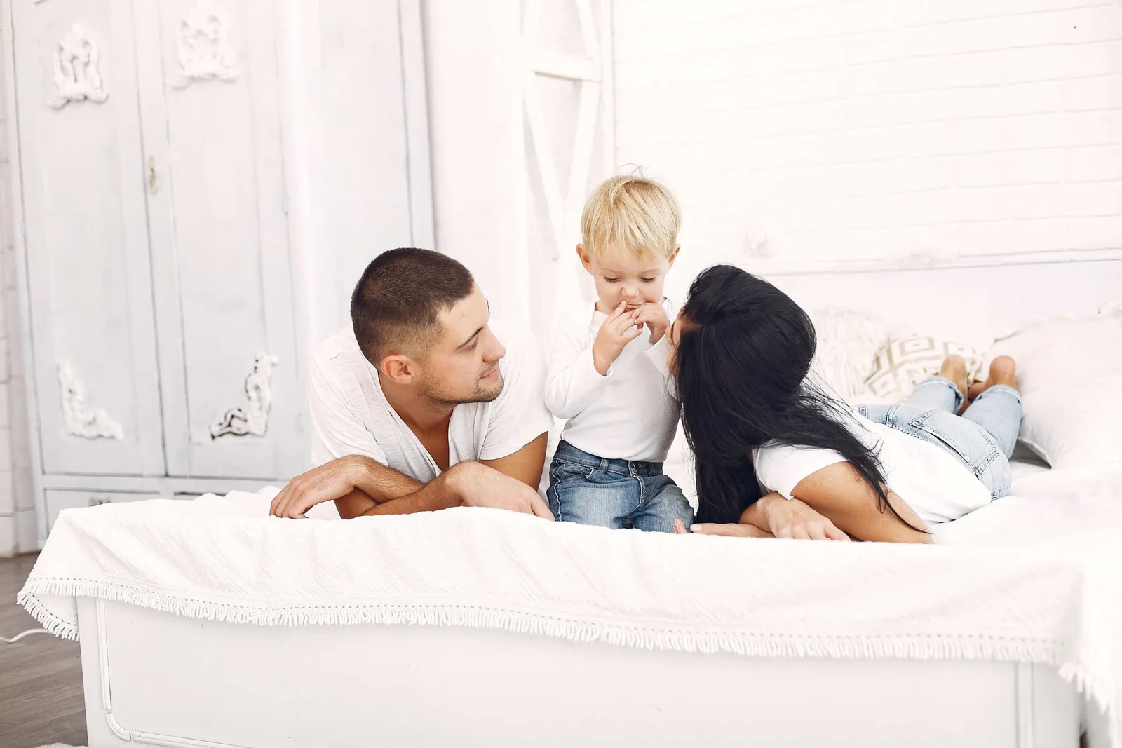Family relaxing in a clean, comfortable home.