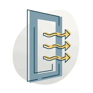 Air filter with airflow arrows icon representing cleaner, filtered air