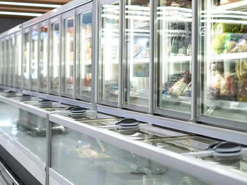 Commercial refrigerated display cases in a New Jersey business.