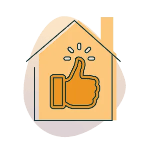 House with thumbs-up icon representing improved home comfort