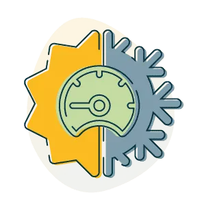 Sun and snowflake icon representing year-round heating and cooling