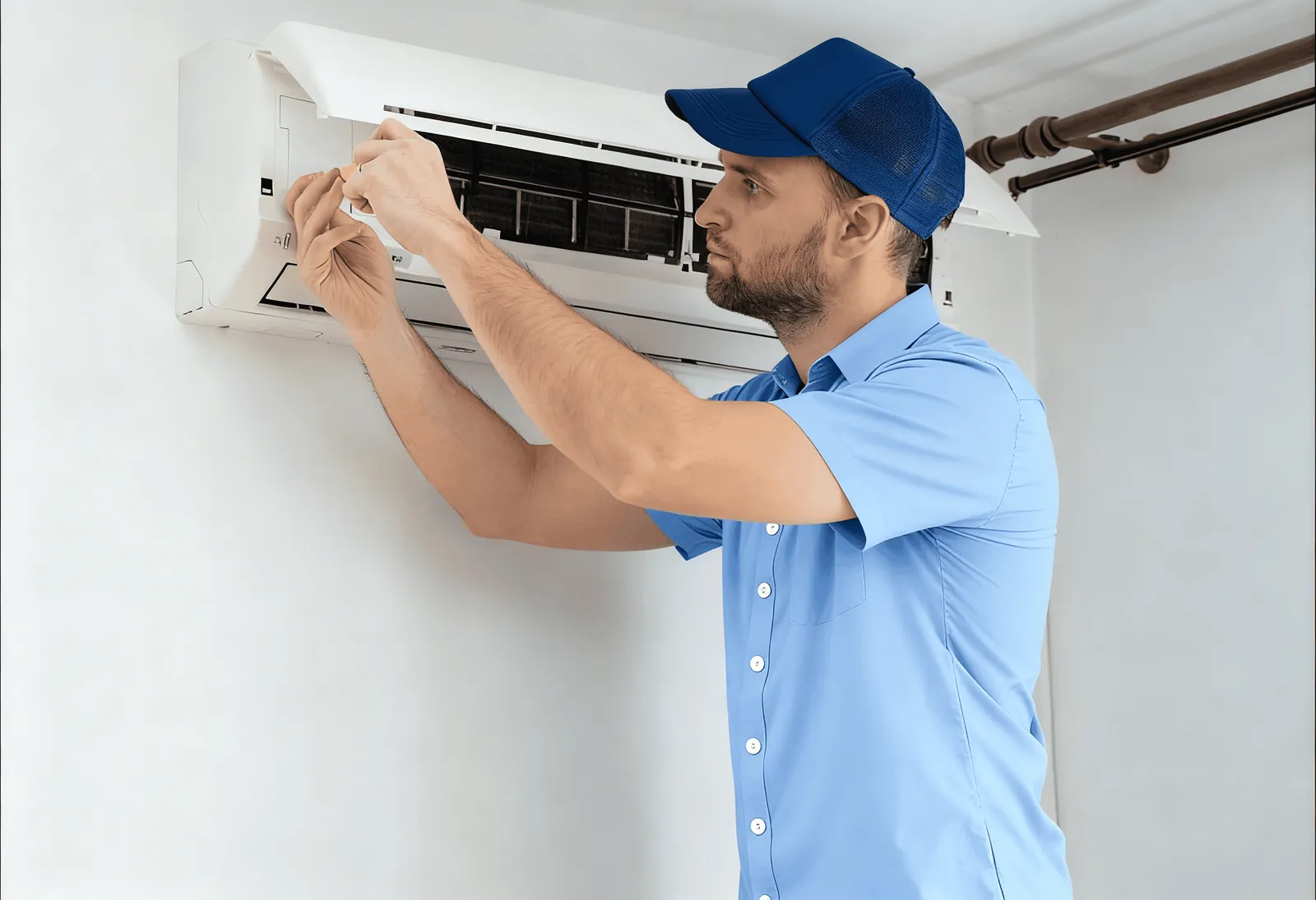 Technician installing a ductless air conditioner in a New Jersey home.