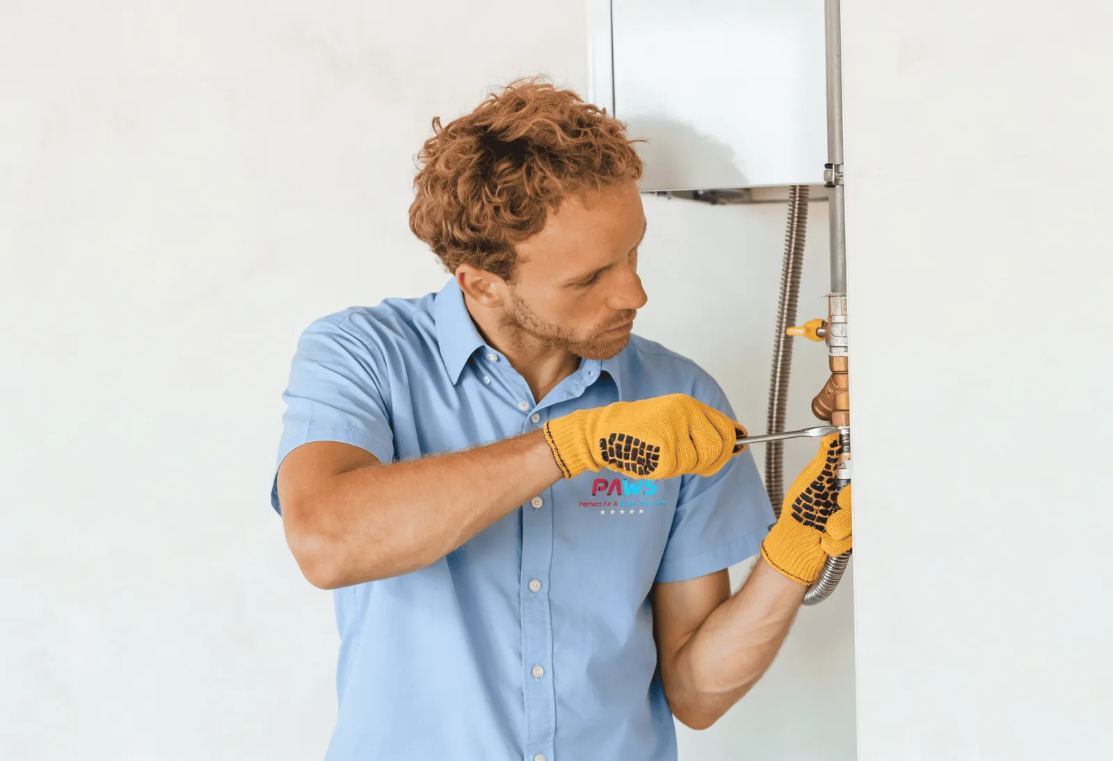 Technician inspecting a boiler system